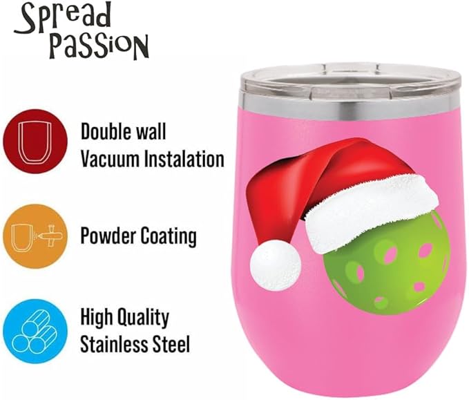 Pickleball Wine Tumbler, Pickleball Gift, 12oz Stainless Steel Wine Tumbler, Gifts For Him, For Her, For Boys, For Girls, Birthday, Christmas Gift idea (Pink)