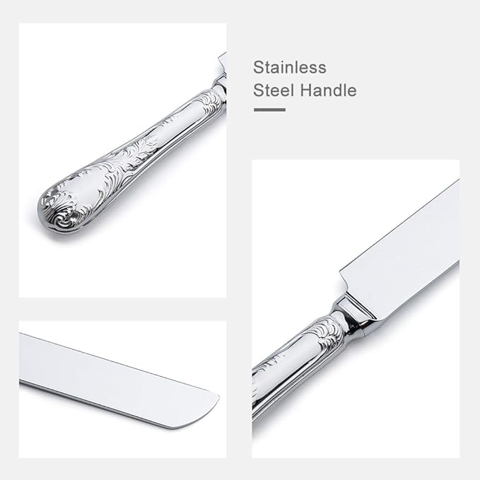 2 Piece Wedding Cake Server Set,18/10 Stainless Steel Dessert Set Pie Server Cake Cutter Knife for Birthday,Anniversary,Holiday,Baby Shower,Party (Versailles, Stainless steel-V)