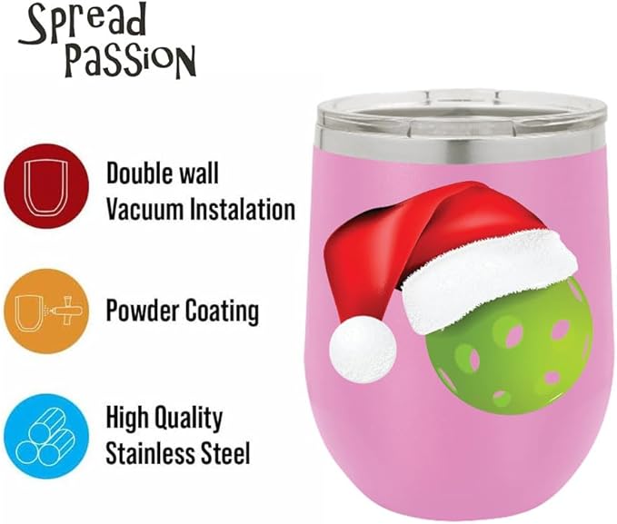 Pickleball Wine Tumbler, Pickleball Gift, 12oz Stainless Steel Wine Tumbler, Gifts For Him, For Her, For Boys, For Girls, Birthday, Christmas Gift idea (Light Purple)