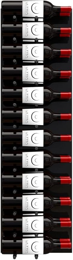 Ultra Wine Racks Fusion Wine Wall Label-Out (4 Foot, Double Deep, Black Acrylic, Matte Black Peg) ??Modular Wine Rack for 24 Bottles, Easy Installation for Home Bar or Wine Cellar