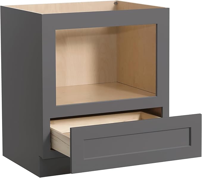 Solid Wood RTA 30" Microwave Base Cabinet,Kitchen Oven Cabinet - with 1 Full Overlay Drawer (Frame Dimension: 24''W*16''H) (Pebble Grey, 30" Width x 24" Depth x 34 1/2" Height)