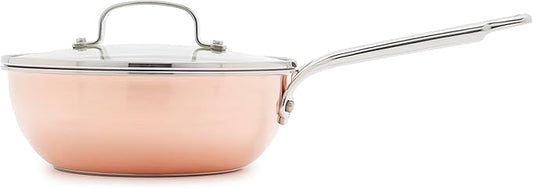 GreenPan x Bobby Flay 2QT Copper Clad Chef?셲 Pan with Lid, Induction Ready Sauce Pot, Measurement Markings, Stainless Steel Base & Interior, Oven Safe Saucepan to 500?F