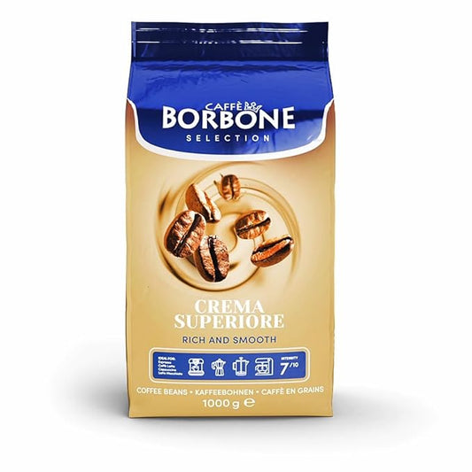 Caff챔 Borbone Whole Bean Coffee, Medium Roast Arabica and Robusta Blend, Crema Superiore, Rich and Smooth Italian Coffee, 2.2 lb Bag