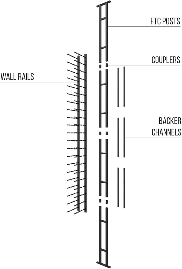 Ultra Wine Racks Floor-to-Ceiling Mount Display (1 Side, Single Deep, Black, Holds 21 Wine Bottles) - Modern Metal Wine Storage for Wine Cellars, Home Bars, Kitchens, and Dining Rooms