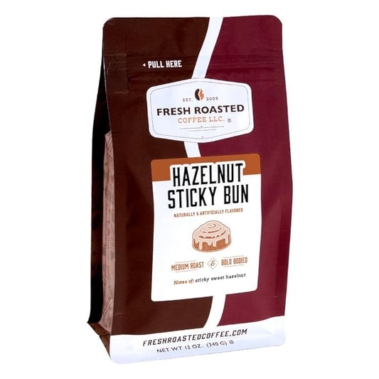 Fresh Roasted Coffee, Hazelnut Sticky Bun Flavored Coffee, 12 oz, Medium Roast, Kosher, Ground