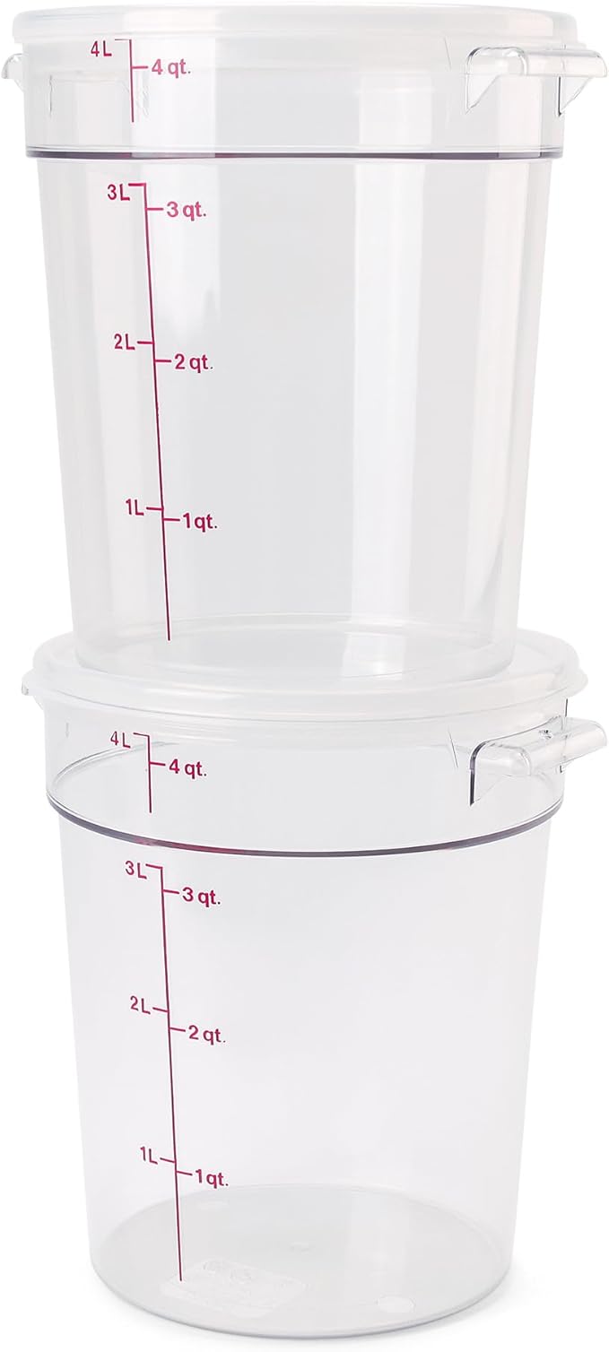 Cambro Food Storage Container with Lid (2 Pack) - Round Series - 4 QT (Quart) - Commercial Grade for Food Prep (Clear)