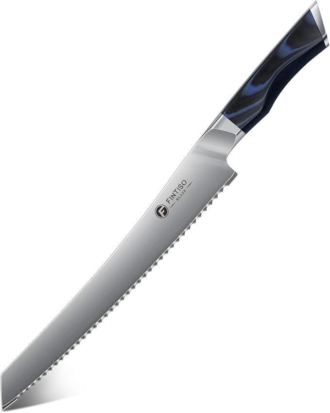 FINTISO Bread Knife 10 Inch, Serrated Bread Cutter with Razor Sharp Japanese High Carbon Stainless Steel Blade & G10 Ergonomic Handle, Wavy Edge Knife for Bread, Cake & Pastries, Ideal Baking Gift