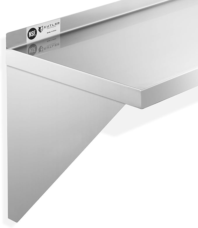 KUTLER Stainless Steel Shelf - 12" x 60", NSF Commercial Wall Mount Shelves with Backsplash, Floating Metal Shelving for Restaurant, Kitchen, Home