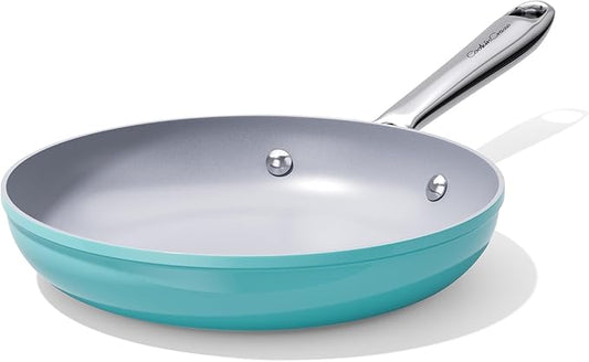 Nonstick Ceramic Frying Pan 10" for All Cooktops, PTFE/PFOA/PFAS Free, Even Heat Distribution Oven Safe up to 500째F, Healthy Non Toxic Skillet w/ Ergonomic Stainless Steel Handle, Caribbean Blue