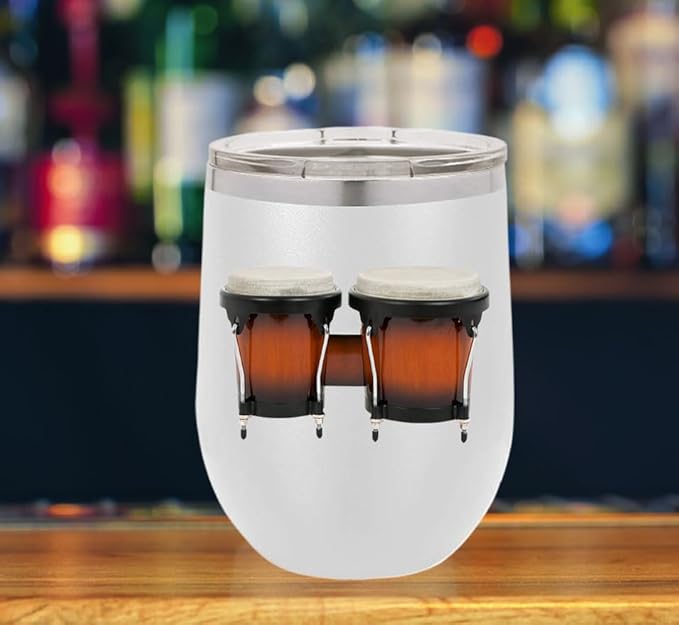 Bongos Wine Tumbler, Bongos Gift, 12oz Stainless Steel Wine Tumbler, Gifts For Him, For Her, For Boys, For Girls, Birthday, Christmas Gift idea (White)