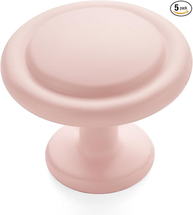 Ravinte 5 Pack 1-1/4 Inch Kitchen Cabinet Knobs Pink Frosted Zinc Pulls Door Handles for Dresser Drawers