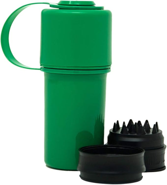 Hemper Keeper 3?멼n?? Herb Grinder with Dual Storage Container - Smell?멠roof, Airtight & Water?멢esistant - Built?멗n Removable Grinder, Dual Compartments for Flower & Ground - (Green)
