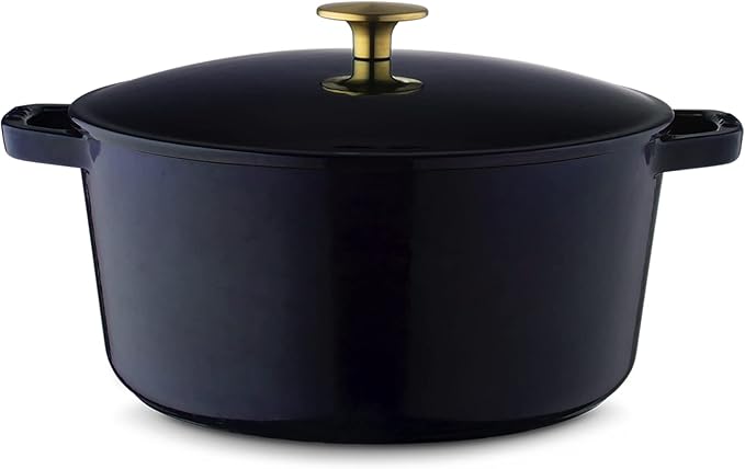 Milo by Kana 3.5-quart Enameled Cast Iron Dutch Oven with Lid | Premium Casserole Cooking Pot | Enamel Coating Inside and Out | Oven Safe and Dishwasher Friendly (Navy Blue with Gold Knob))