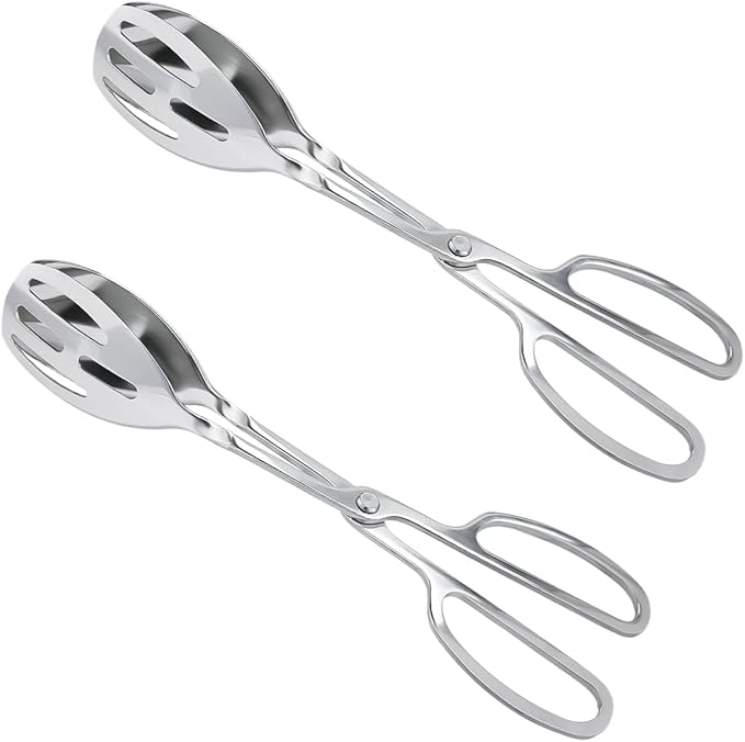 2 Pieces Salad Tongs Stainless Steel Kitchen Scissors for Food, Catering Utensil for Bread Cake Bake Steak Barbecue for Kitchen Serving and Cooking(Sliver)