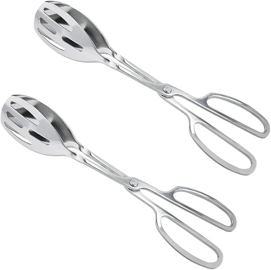 2 Pieces Salad Tongs Stainless Steel Kitchen Scissors for Food, Catering Utensil for Bread Cake Bake Steak Barbecue for Kitchen Serving and Cooking(Sliver)