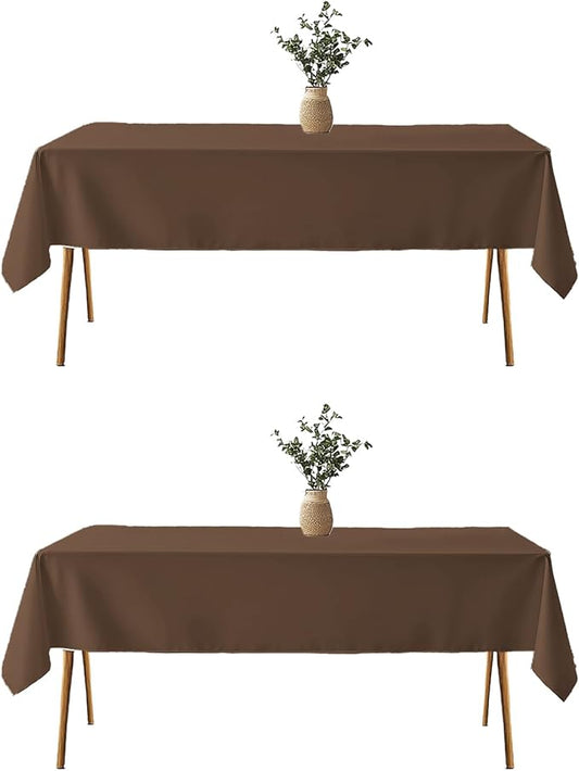 TWINPRET Rectangle Tablecloth 60 x 84 Inch, Brown Waterproof Washable Polyester Table Cloth - Stain & Oil Resistant Rectangular Table Cover for Banquet & Party (Fits 4 Foot Tables) [2 Pack]