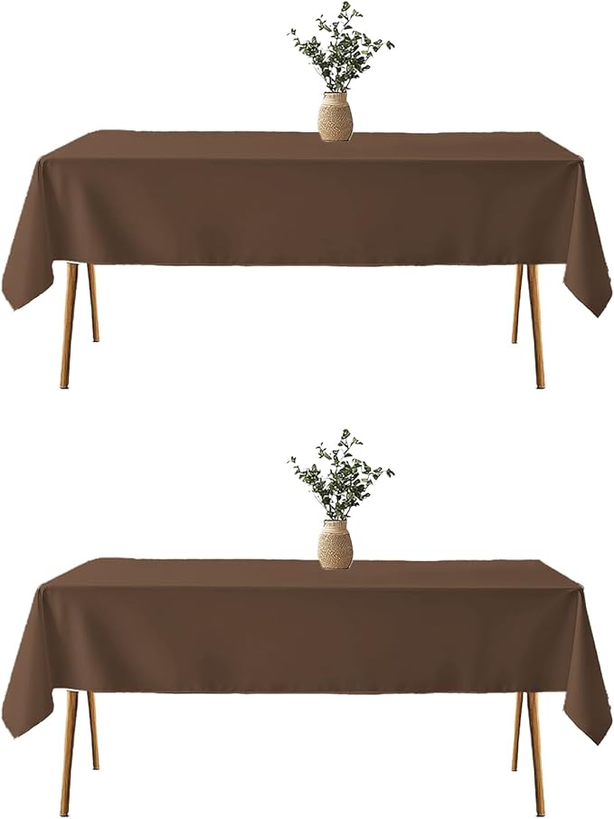 TWINPRET Rectangle Tablecloth 60 x 102 Inch, Brown Waterproof Washable Polyester Table Cloth - Stain & Oil Resistant Rectangular Table Cover for Banquet & Party (Fits 6 Foot Tables) [2 Pack]