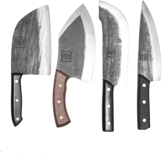 COOLINA The Ultimate Meat Lover 4-Knife Set - Premium Hand-Forged High-Carbon Steel Kitchen Knives: Versatile Promaja, Heavy-Duty Lixy, Precision Daozi, and Multi-Functional Tungsten