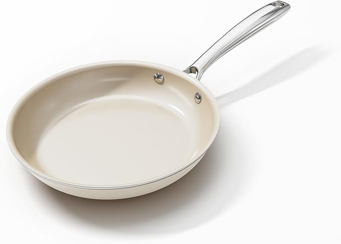Ceramic Non Stick Egg Pans, Nonstick Frying Pan Skillet,8 inch Cooking Pan Non Toxic,Induction Suitable竊똏FAS-Free Cookware, Dishwasher Safe, Oven and Broiler Safe (Cream White, 8 Inch)