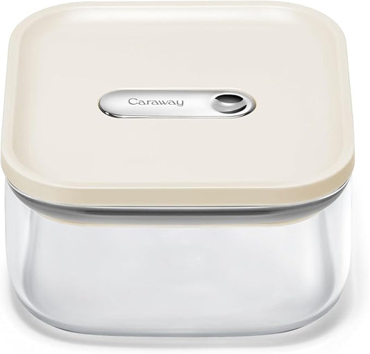 Caraway 1qt Glass Airtight Food Storage Container with Lid ??Non-Toxic, BPA-Free Kitchen Storage Container ??Stackable, Space-Saving Airtight Container for Dry Goods and More - Cream