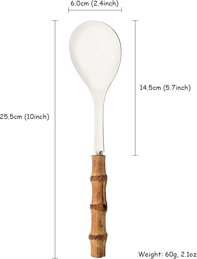 Serving Spoons Set of 2, 10.0" Stainless Steel Serving Spoons with Natural Bamboo Handle, Silver Large Serving Utensils of Spoons, Big Ladle for Buffet, Party, Banquet, Kitchen, Tablespoons Flatware