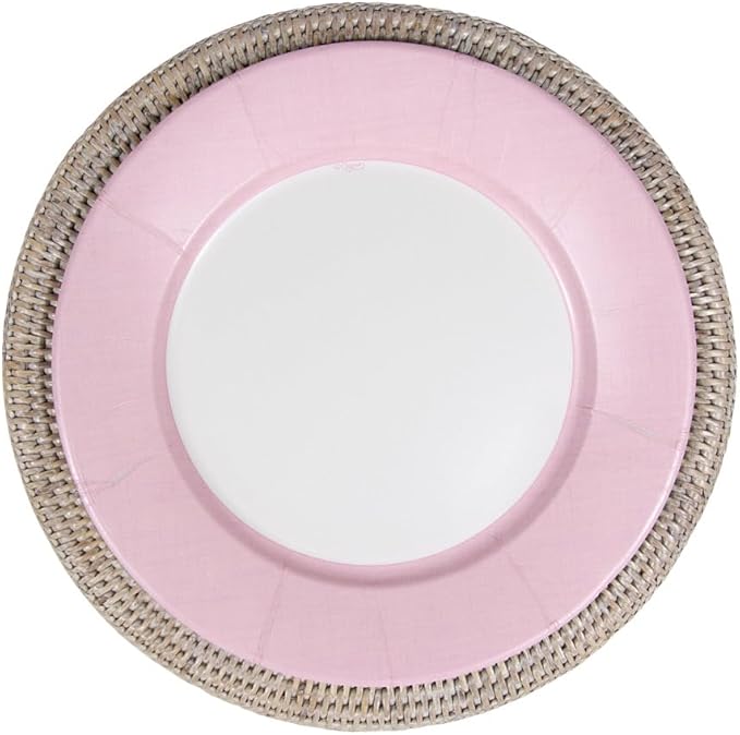 Caspari Linen Border Paper Dinner Plates in Petal Pink - 16 Count