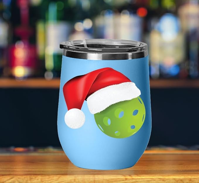Pickleball Wine Tumbler, Pickleball Gift, 12oz Stainless Steel Wine Tumbler, Gifts For Him, For Her, For Boys, For Girls, Birthday, Christmas Gift idea (Light Blue)