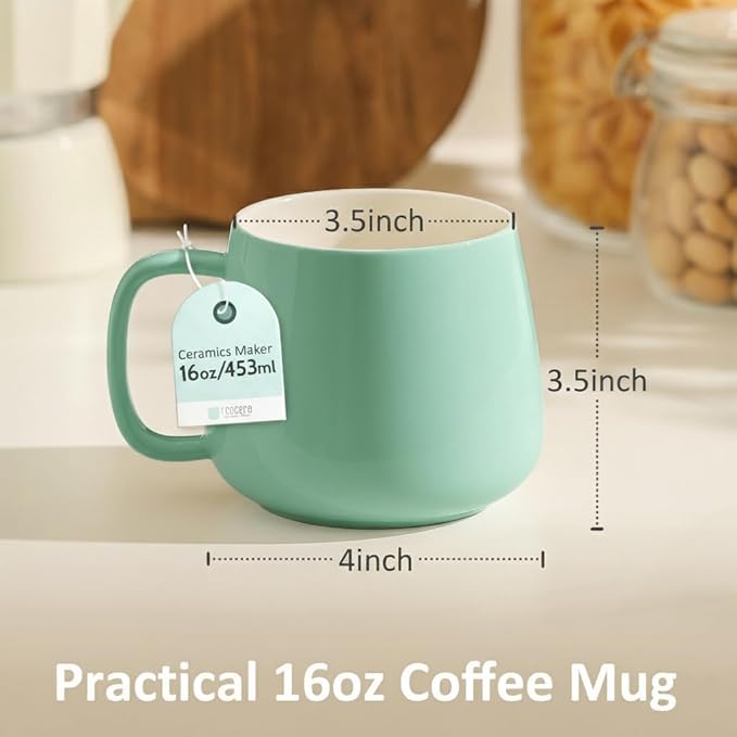 Teocera 16oz Ceramic Coffee Mugs Set of 4 ??Stackable Latte Cups, Microwave, Dishwasher & Oven Safe ??Ideal for Coffee, Cappuccino, Hot Chocolate, Housewarming Gifts, Mint Green