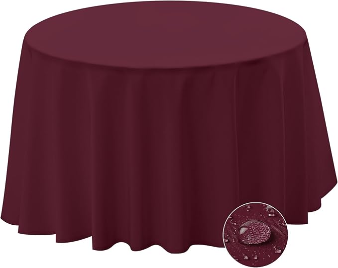 BYDOLL Table Cloth 48 Inch Round Tablecloth Fits Max38 Inch Diameter Table Top,Burgundy Polyester Washable Wrinkle-Free Spillproof Tablecloth for Party Patio Cover