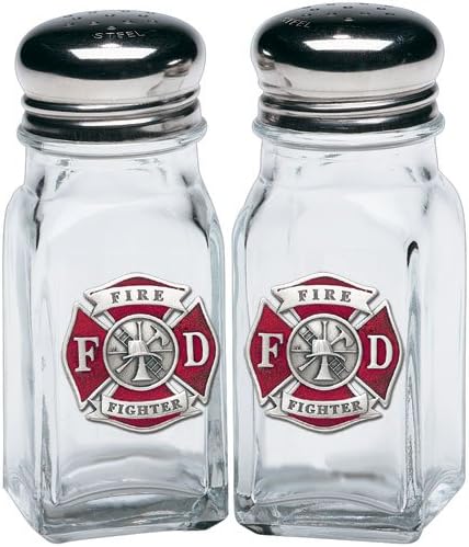 Heritage Pewter Firefighter Salt and Pepper Shaker Set of 2 Bottles | Expertly Crafted Pewter Glass
