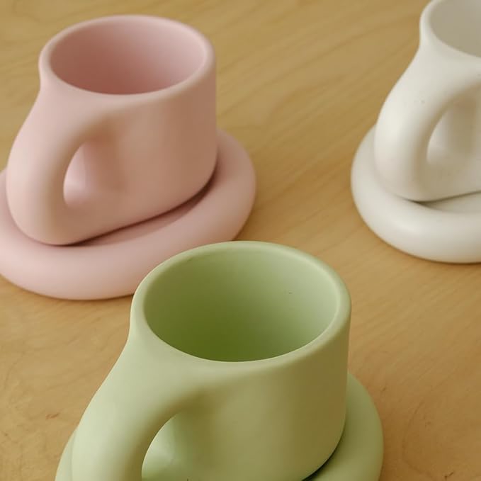 WENSHUO Chubby Funny Coffee Mug, Novelty Cute Cup and Saucer, Matte Cr챔me, 9 oz (Mint Green)