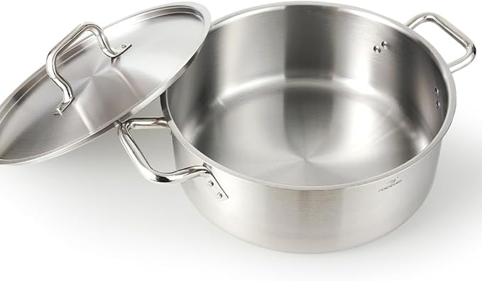 HOMICHEF 15 Quart LARGE Stainless Steel Braiser Pan with Lid - Commercial Grade NICKEL FREE Stainless Steel Healthy Braiser Pot 15 QT - Matte Polished Braising Pan Large