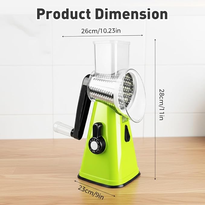 5 In 1 Food Chopper, 2026 New Rotary Cheese Grater - 3 Interchangeable Blades Manual Speed Round Food Slicer, Nut Grinder with Strong Suction Base (Red)