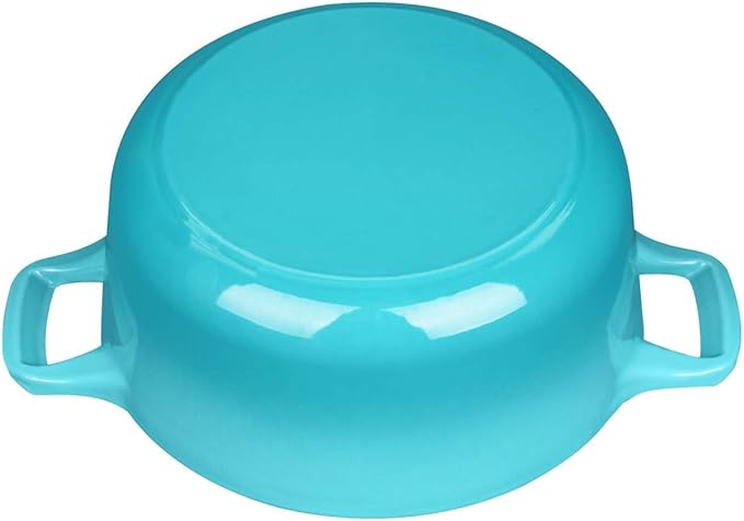 La Cuisine Enameled Cast Iron Dutch Oven Casserole Dish Pot with Lid, 2.1 QT 7.8" /20cm Dia. Internal Matte Black Enamel Coating, 2-tone Teal Enamel Exterior, Oven Safe up to 500째 F for bread baking