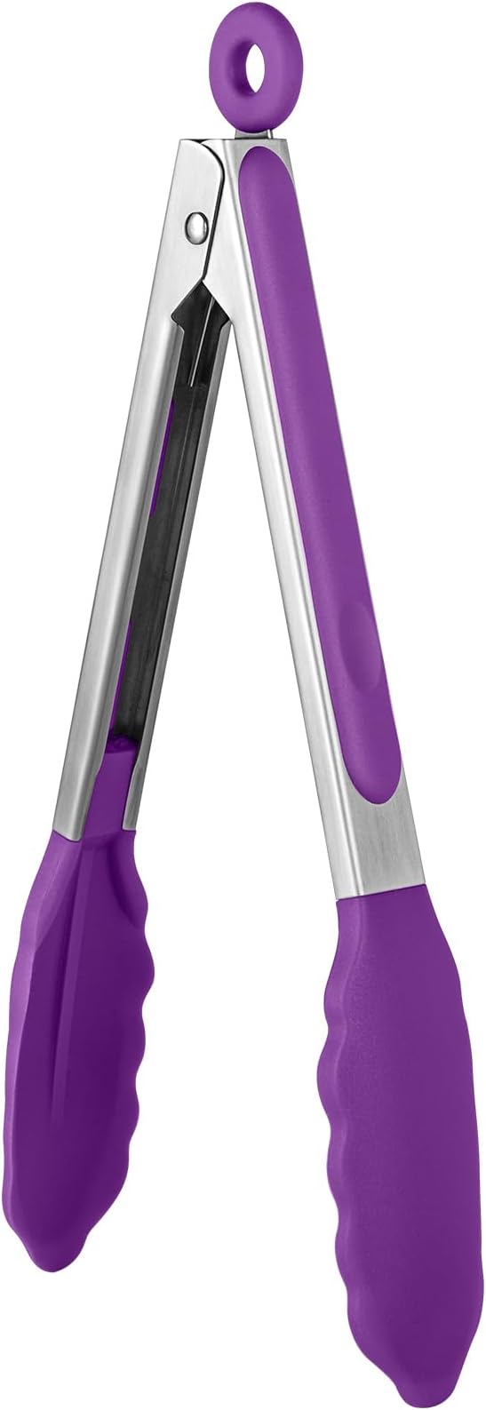 600쨘F Heat Resistant Kitchen Tongs: U-Taste 9 inch Silicone Cooking Tong with Firm Sealed Non Stick Rubber Tips & Silicon Coated 18/8 Stainless Steel Handle & Smooth Locking for Serving Grill (Purple)