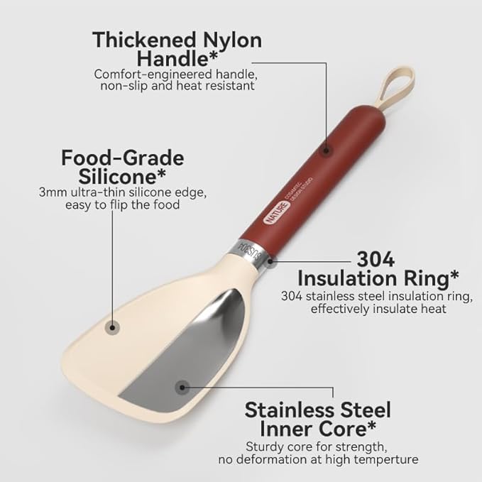 Silicone Small Spatula for Cooking Flexible Turner with Solid Inner Core and Heat Resistant Nylon Handle Ideal Spatula for Non-Stick Cookware