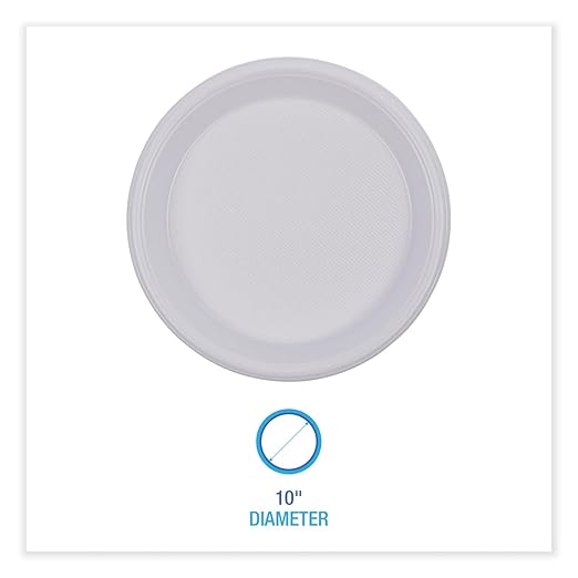 Boardwalk Hi-Impact Plastic Dinnerware, Plate, 10" dia, White, 500/Carton