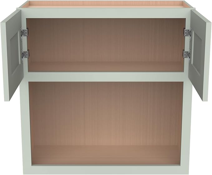 Solid Wood RTA Wall Microwave Cabinet with Open Shelves ??Shaker Style, Space-Saving Kitchen Pantry Storage, Durable and Versatile Wall-Mounted Organizer (SK-Jade Green, 30" W x 24" D x 30" H)