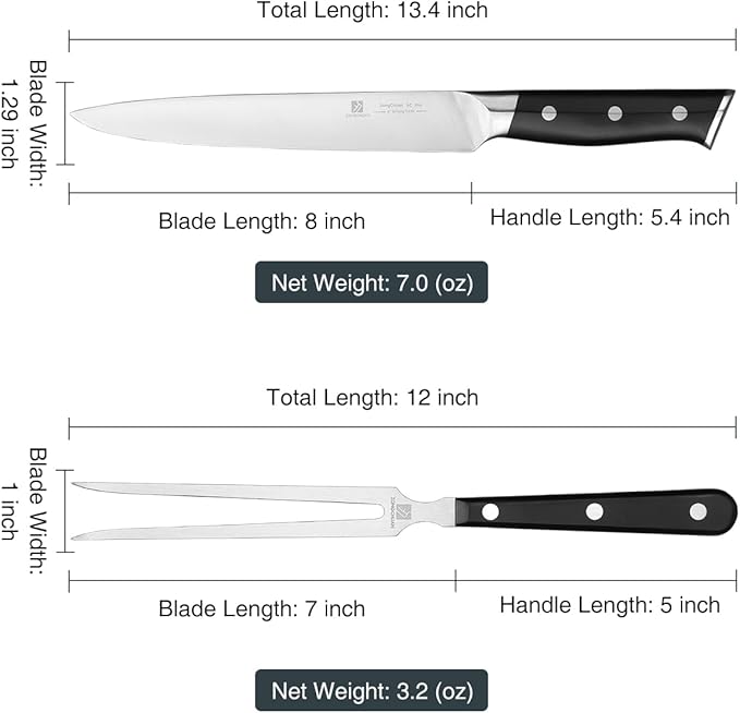 8" Stainless Steel Carving Knife and 7" Fork Set, Professional BBQ Brisket Slicing Kit with Ergonomic Full Tang Handle, Premium Meat, Fruits & Vegetables Cutting Tools in Gift Box