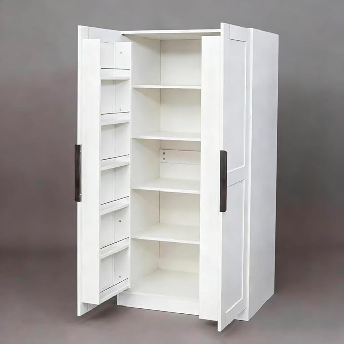 Tall Freestanding Pantry Cabinet for Kitchen, White Storage with Doors & Shelves, 31.5" Wide Organizer for Dining & Living Room