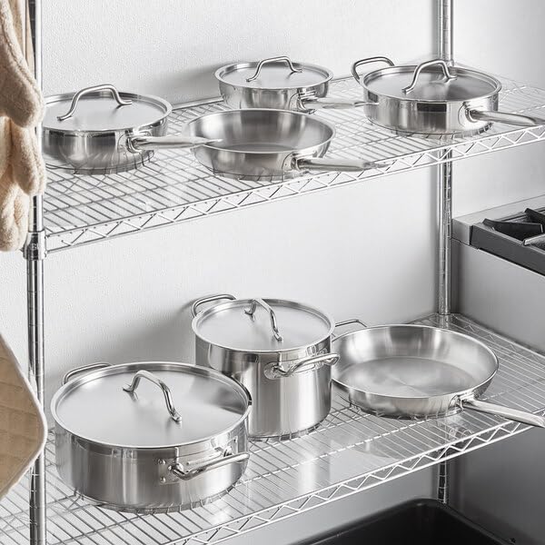 12-Piece Induction Ready Stainless Steel Cookware Set, NSF Listed, 4mm Aluminum-Clad Bottom, Silver, with Saucier Pans, Saute Pan, Brazier, Stock Pot, SS1 Series