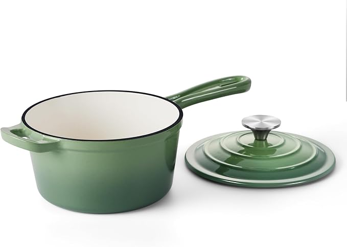 Onader 1QT Enameled Cast Iron Saucepan with Lid, Small Sauce Pan, Enamel Cast Iron Dutch Oven Cooking Kitchen Pot, Nonstick & Heavy Duty ??Pistachio Green