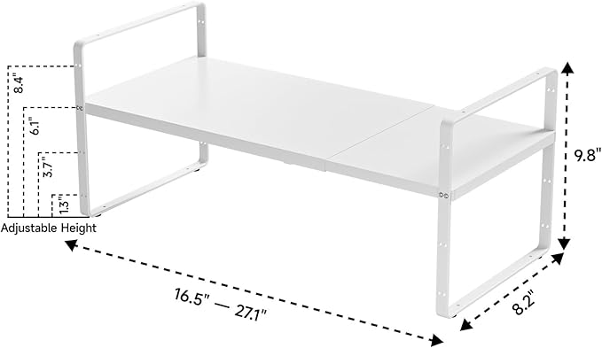 16.5-27?쇺셂 Expandable Cabinet Countertop Shelf Organizer, Stackable Metal Shelves, Kitchen Organizers and Storage, White Storage Spice Rack for Pantry and Cupboard