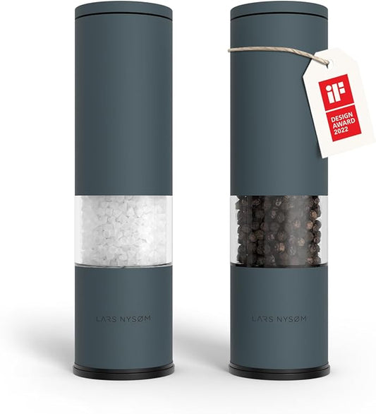 LARS NYS횠M Salt and Pepper Grinder Set Manual, Stainless Steel Salt and Pepper Mills with Adjustable Ceramic Grinder I Design Spice Shakers (Stone Blue)