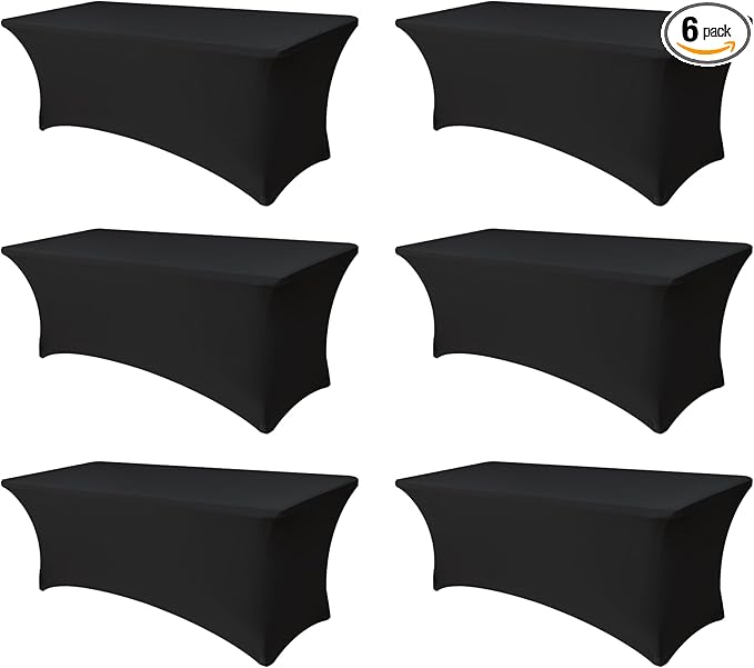 Enjoyidea Spandex Table Cover for 6 foot Rectangle Tables-6 Pack Fitted Stretch Black Tablecloth-Elastic 6ft Folding Tablecloths for Party, Vendor Booth Display, Banquet Buffet Event, Craft Trade Show