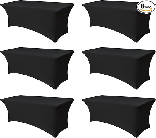 Enjoyidea Spandex Table Cover for 6 foot Rectangle Tables-6 Pack Fitted Stretch Black Tablecloth-Elastic 6ft Folding Tablecloths for Party, Vendor Booth Display, Banquet Buffet Event, Craft Trade Show