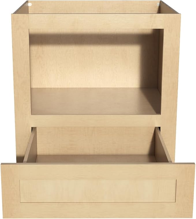 Solid Wood RTA 30" Microwave Base Cabinet, Kitchen Oven Cabinet - with 1 Full Overlay Narrow EdgeDrawer (Natural Wood, 30" Width x 24" Depth x 34 1/2" Height)
