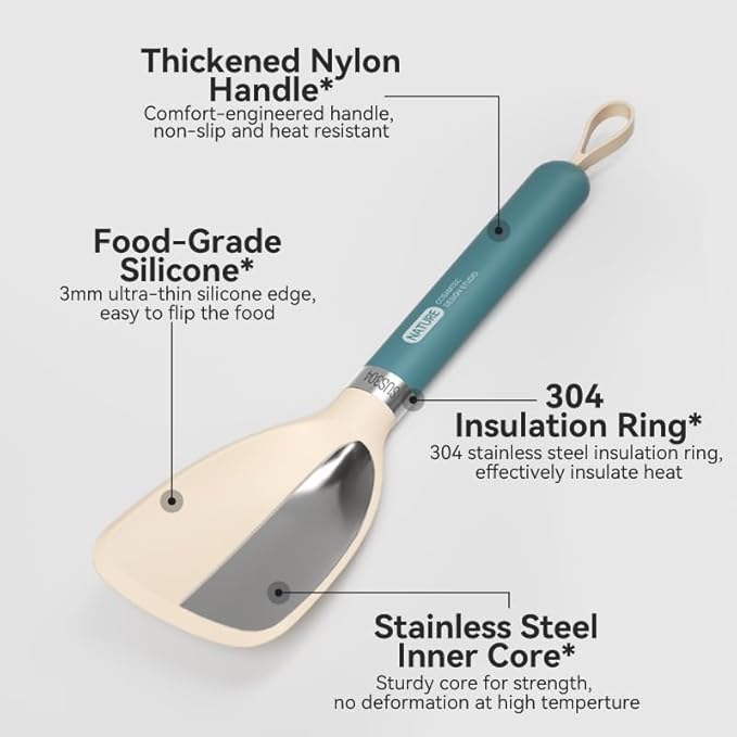 Silicone Small Spatula for Cooking Flexible Turner with Solid Inner Core and Heat Resistant Nylon Handle Ideal Spatula for Non-Stick Cookware