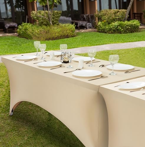 Utopia Kitchen 6FT Spandex Tablecloth [1 Pack, Champagne] 200 GSM Stretch, Fitted, Washable and Wrinkle Resistant Table Cloth Rectangle Cover for Trade Shows, Wedding, Parties [72Lx30Wx30H Inch]
