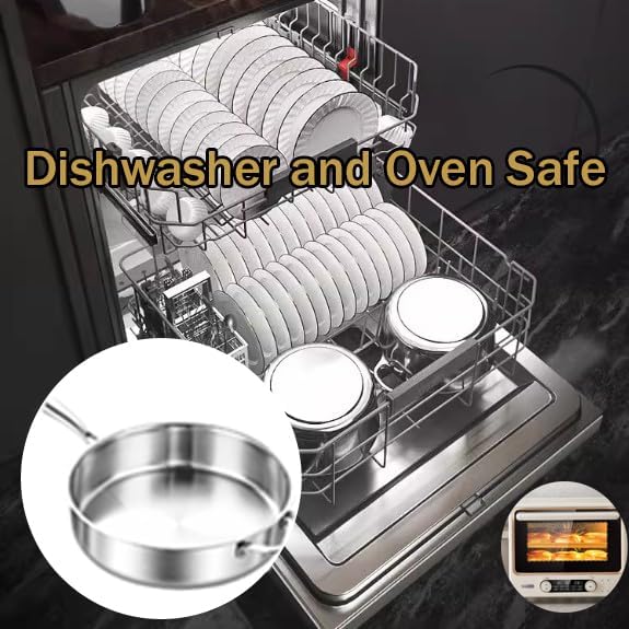 Tri-Ply Stainless Steel 8 Quarts Saut챕 Pan with Lid,13 Inch Induction Deep Frying Pan,Large Skillet, Dishwasher And Oven Safe,Detachable Handle